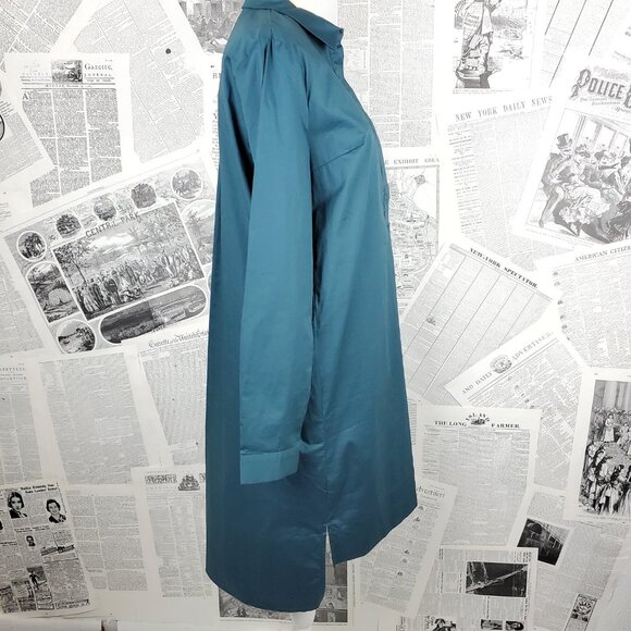 Miracle Berry Teal Cotton Long Sleeve Collared Button Placket Midi Shirt Dress L - Picture 6 of 13